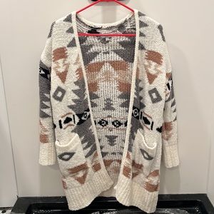 Fuzzy Aztec print sweater cardigan